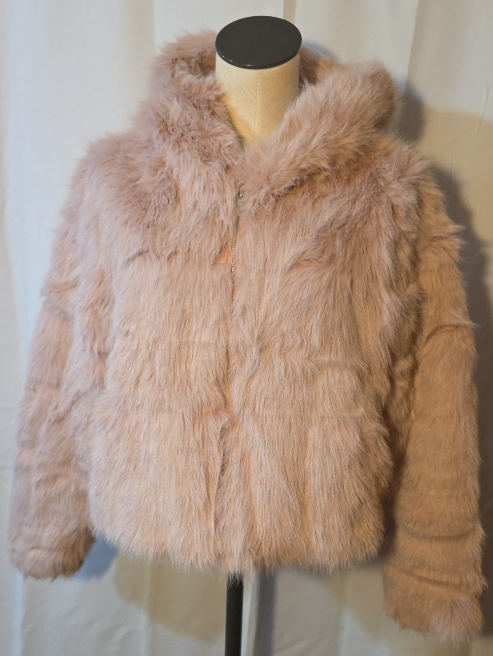 Women's Faux Fur Hooded Jacket - Blush Pink
